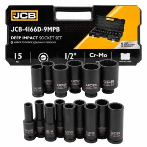 Комплект 15 части дълбоки ударни вложки JCB 12-стенни (10-36мм)