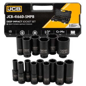 Комплект 15 части дълбоки ударни вложки JCB 6-стенни (10-36мм)