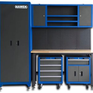 Комплект работна маса, шкафове и сервизни колички – метални HAWEK