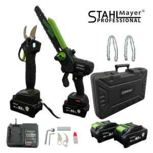 Комплект акумулаторна лозарска ножица и акумулаторен трион StahlMayer 36V 10AH, LCD дисплей
